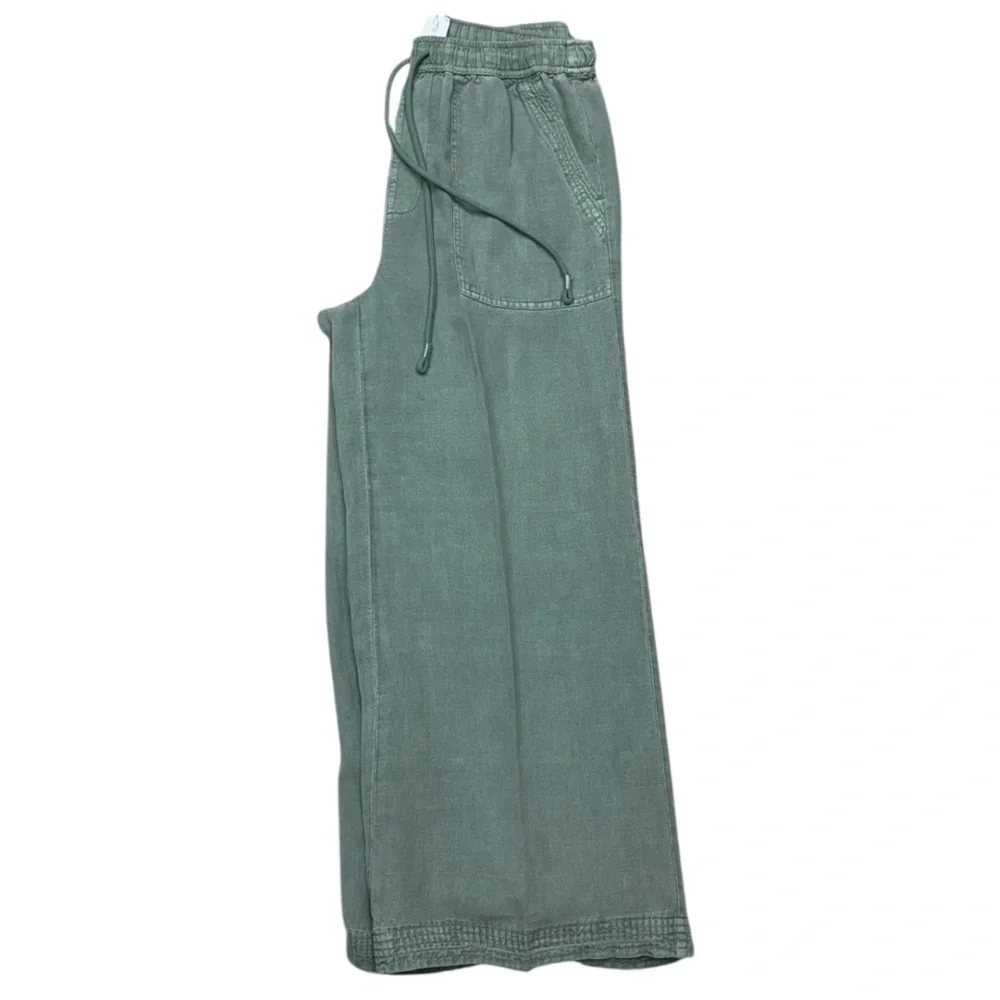 Joie Sage Green Linen Blend Wide Leg Crop Drastring Pants Medium Beach Casual - Picture 11 of 12